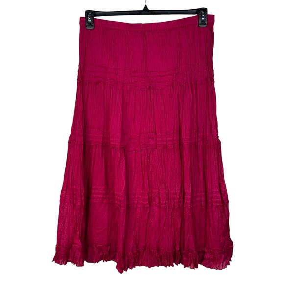 Chico’s SZ 2 (Large) Lola Tiered Maxi Skirt Pull-On Crinkle Lined Broomstick - Picture 1 of 6